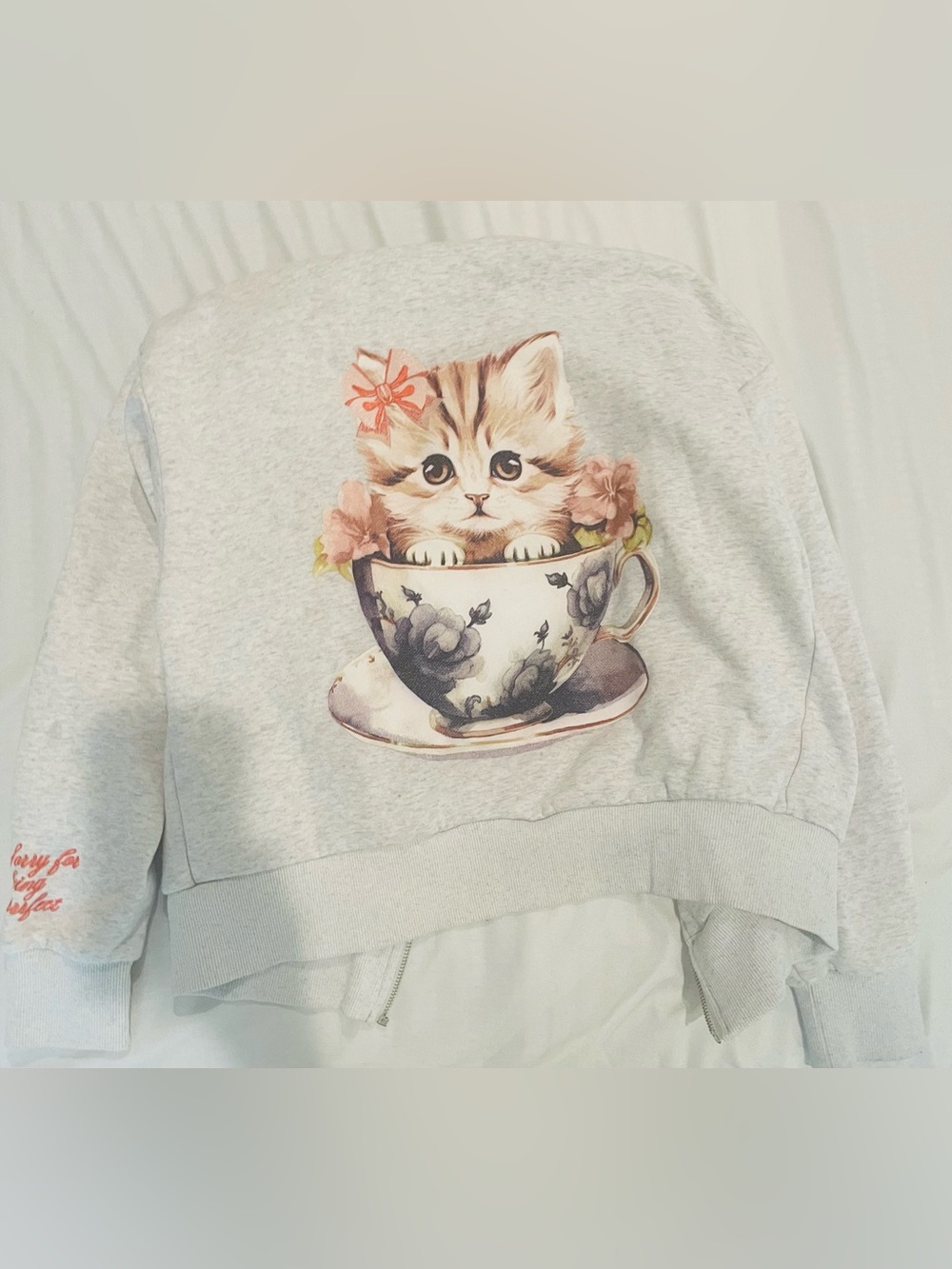 🐨3for$20🐨Gray Cat Teacup Sweatshirt with Kitten Graphic